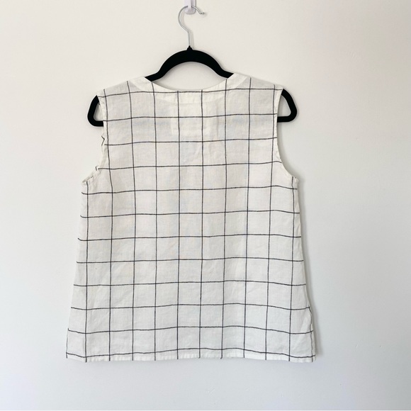 SOLD Not Perfect Linen V Neck Large Check Print Tank size S/M - Picture 5 of 11
